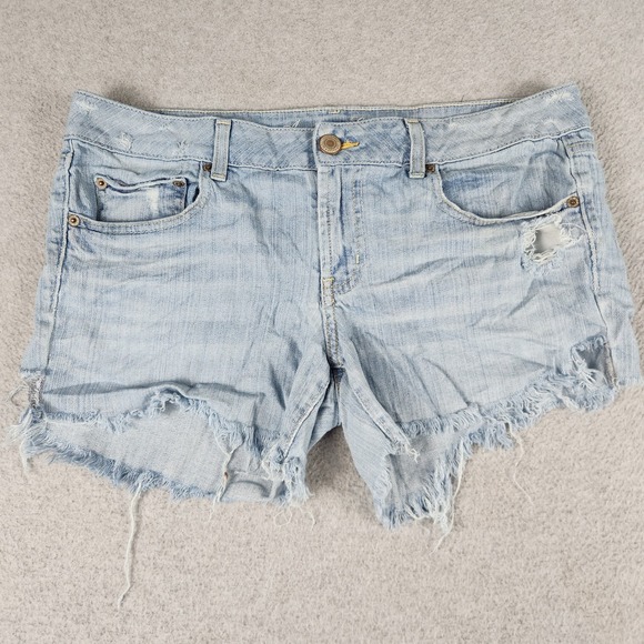American Eagle Outfitters Pants - American Eagle Outfitters Favorite Boyfriend Shorts Womens 12 Blue Denim Raw Hem